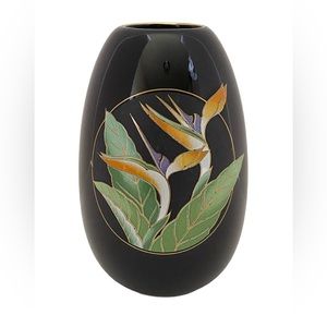 Vintage Otagiri Bird Of Paradise Black Vase 4.25"